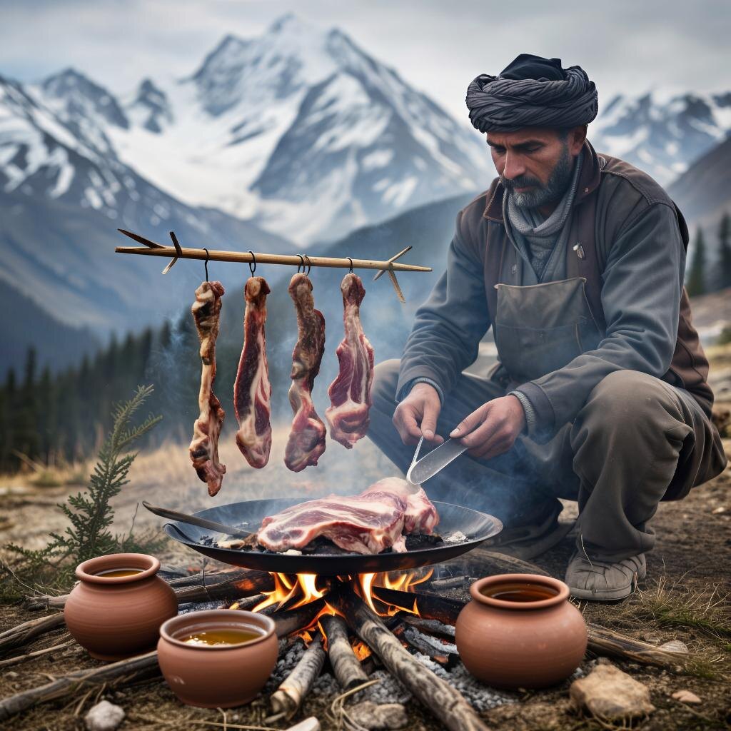 Горное угощение: ароматное мясо и мед под заснеженными вершинами Эльбруса
