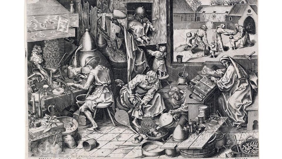    «Алхимик», гравюра Филиппа Галле по рисунку Питера Брейгеля Старшего / Публичное достояние