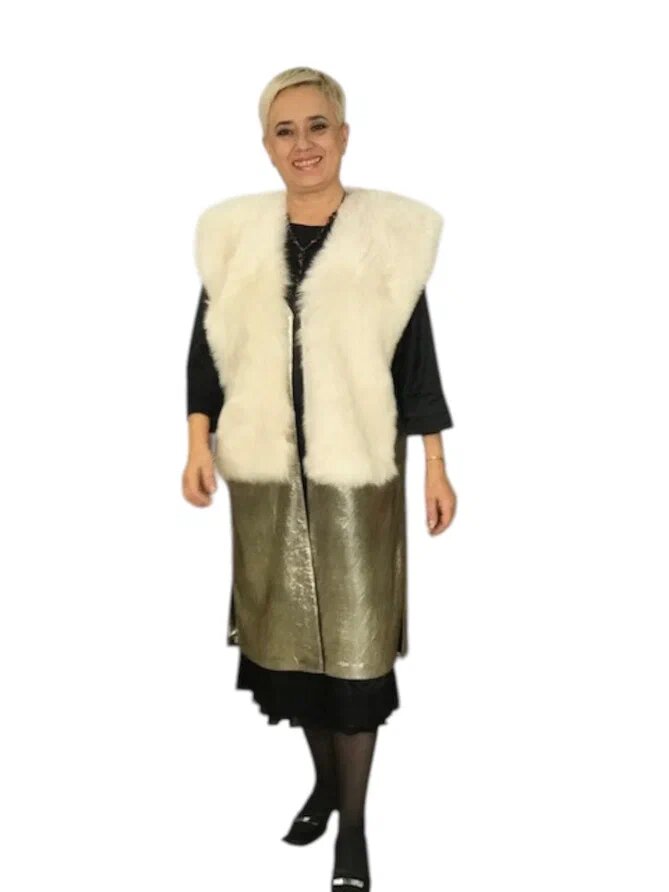 Пошив удлиненного жилета из кожи и меха. Ателье Ирины Берзиной.