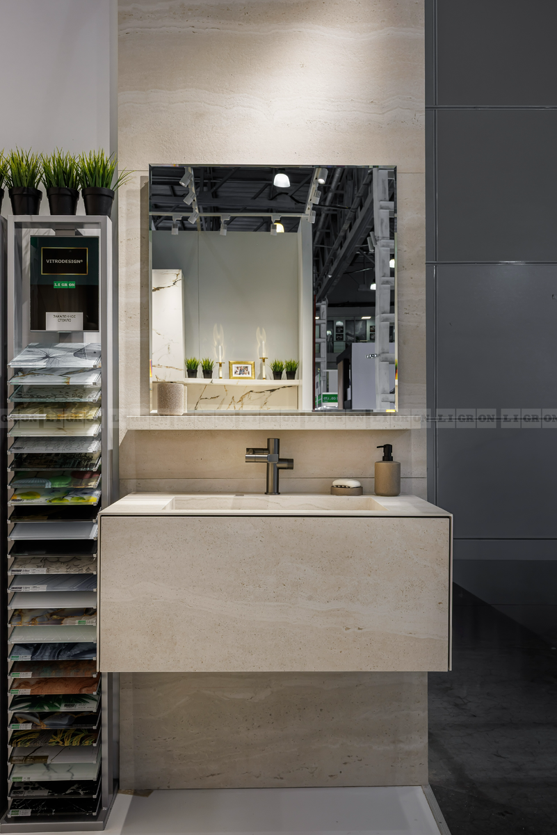 Подвесная тумба Эспри из керамики коллекции Ceralan Express в декоре 2581 Травертино венето.