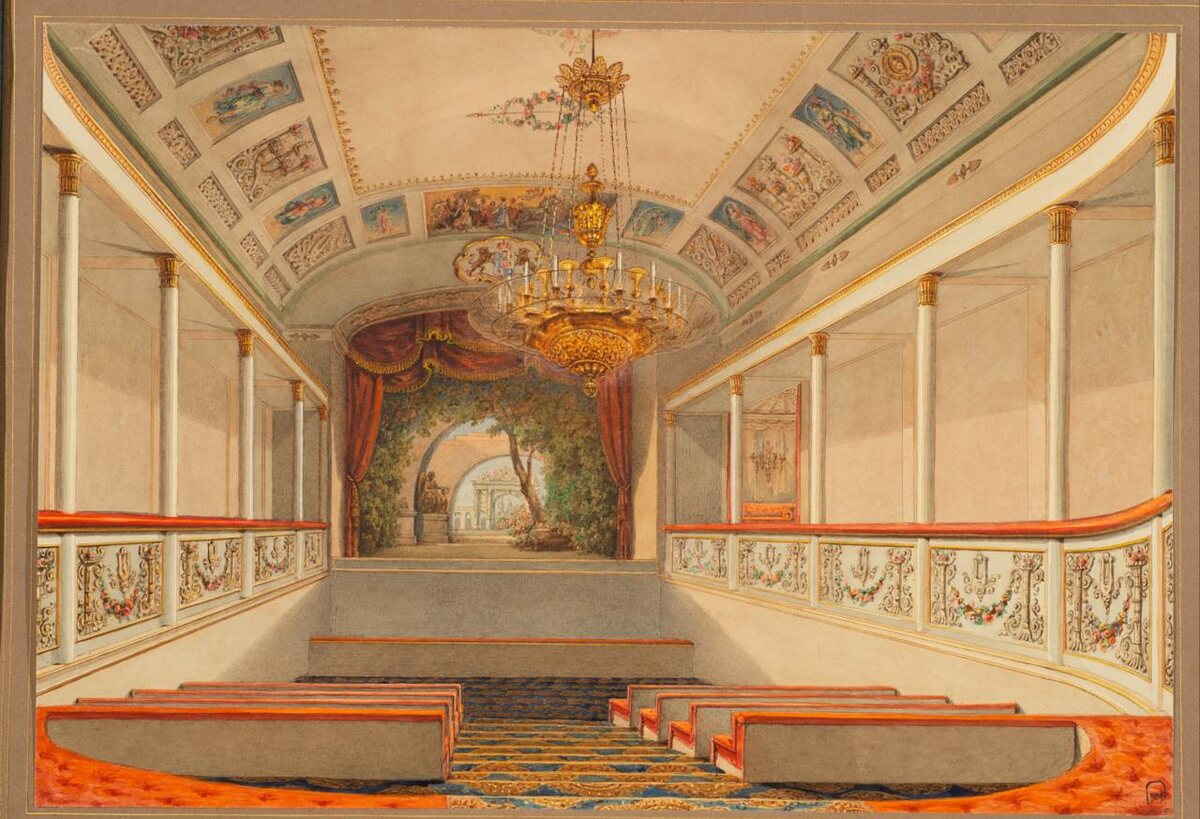 Василий Садовников «Театр» (из серии «Виды интерьеров Юсуповского дворца на набережной Мойки в Петербурге»), 1852–1854 гг.