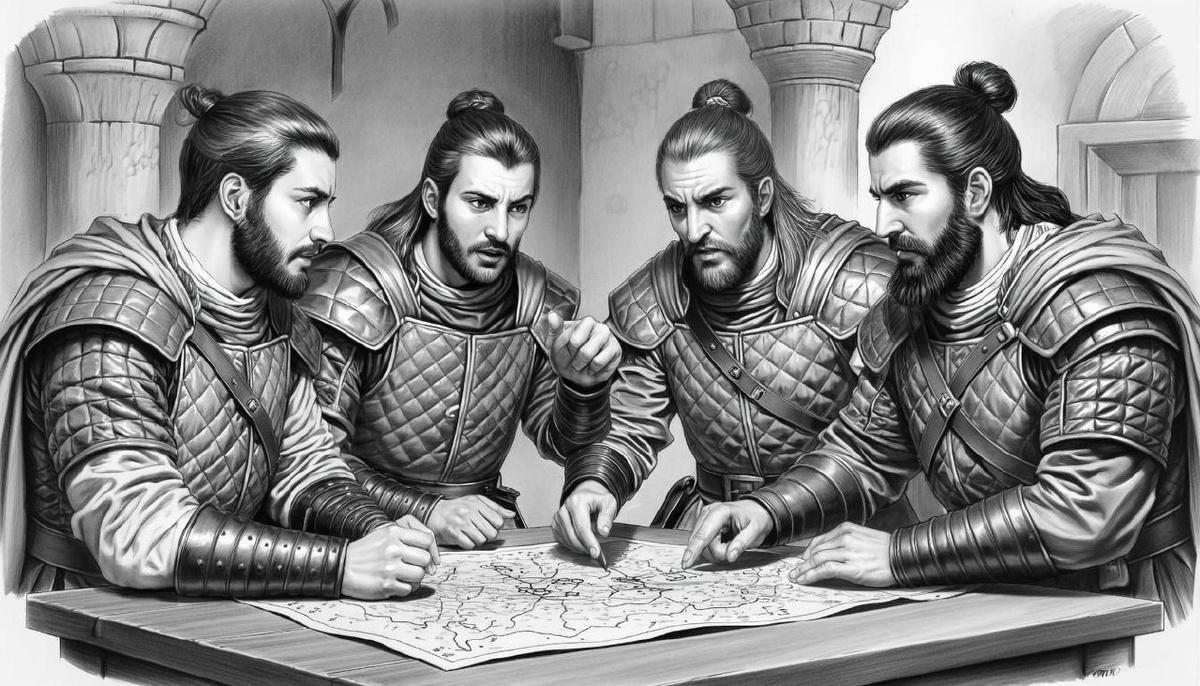 Осман и его полководцы в военном совете обсуждают дерзкий план нападения на сокровищницу тайного общества