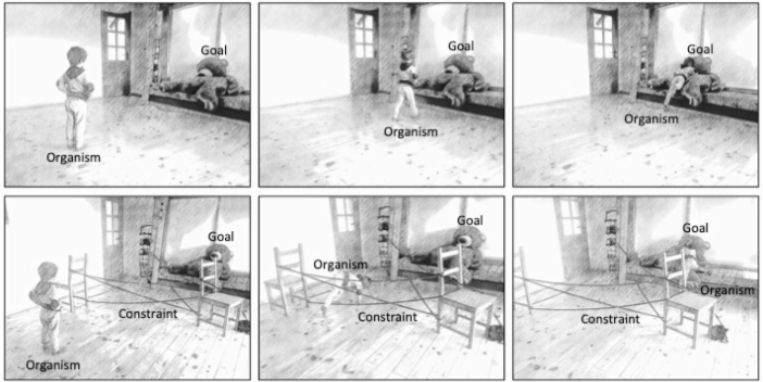 Ребенок идет к игрушке без преград и с ними