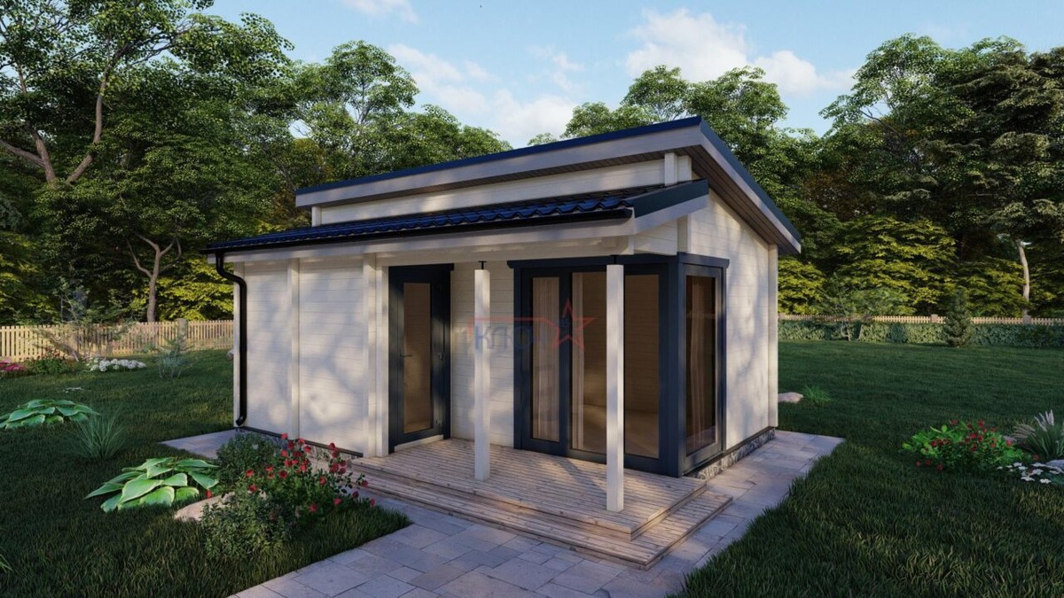 Проект одноэтажной бани 6 на 4 с террасой «Арти»