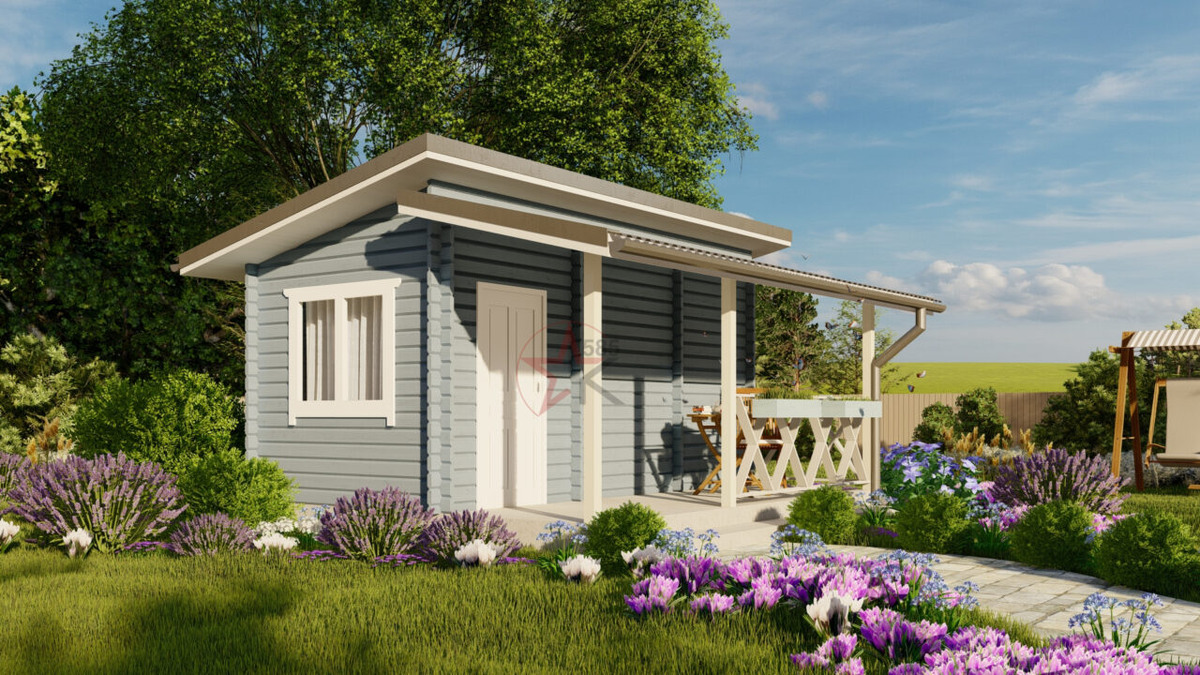 Проект одноэтажной бани 5 на 4 с террасой «Евсей»