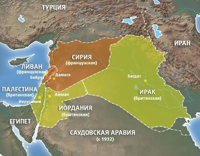 Карта подмандатных территорий Ближнего Востока