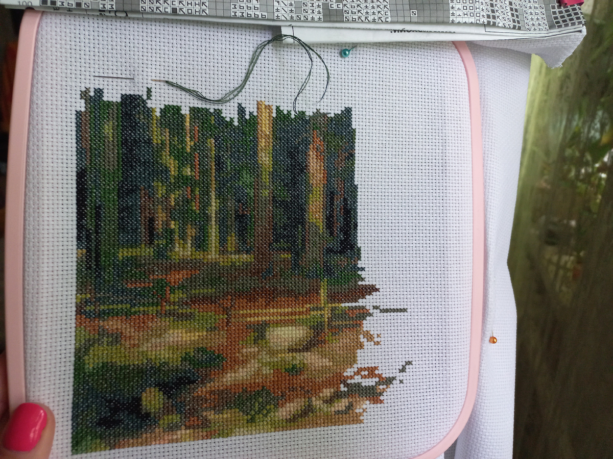 Фото от 06.06.2025. Фрагмент вышивки набора от фирмы Панна ВХ-0845 "Корабельная роща"