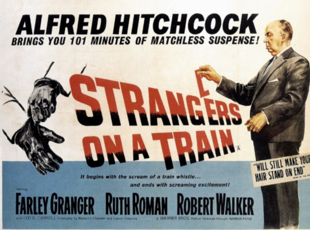 нашла арт в сети, на котором Альфред Хичкок в название фильма вроде как добавляет букву L. Это подсказка. Слово strangers (незнакомцы) с буквой L превращается в stranglers (душители)