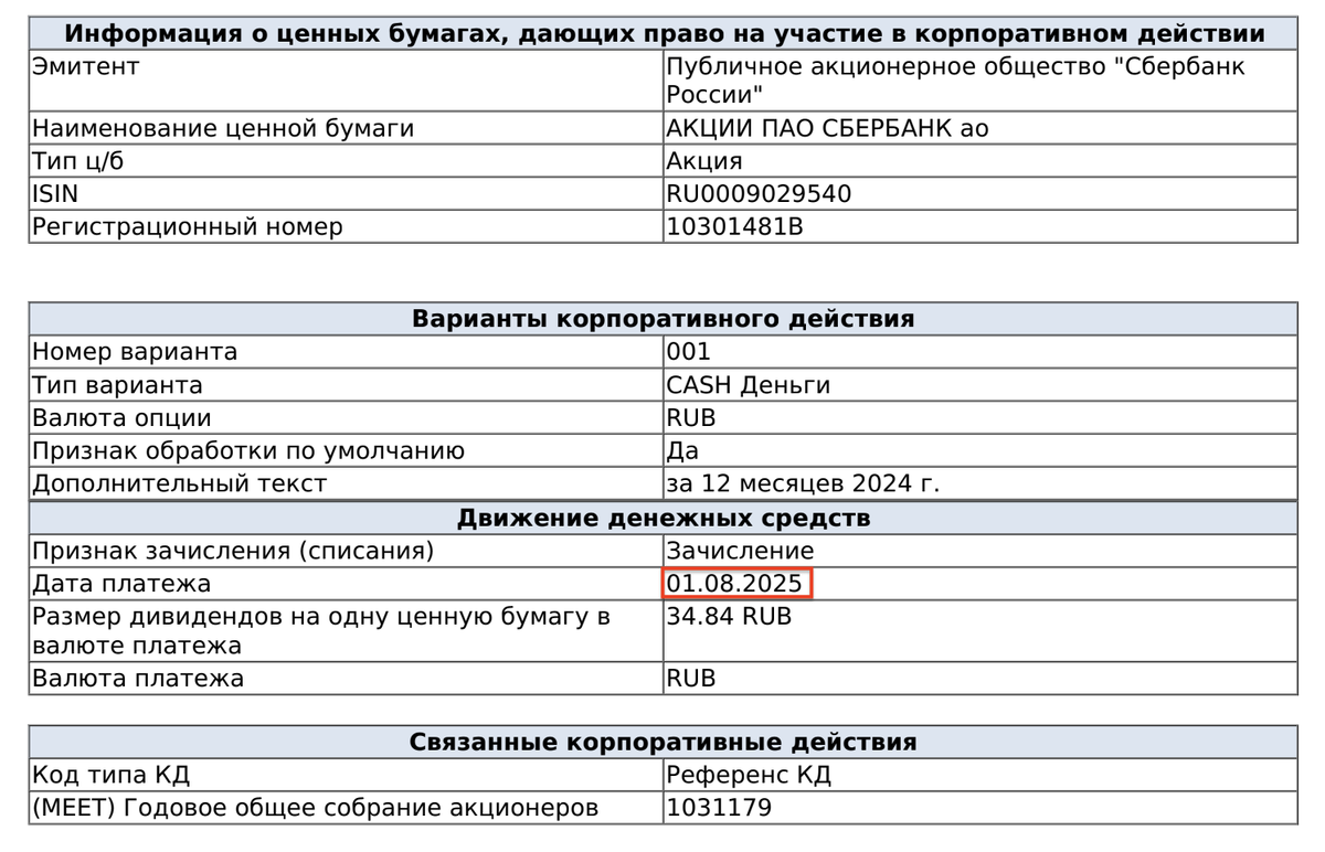 Уведомление о выплате дивидендов