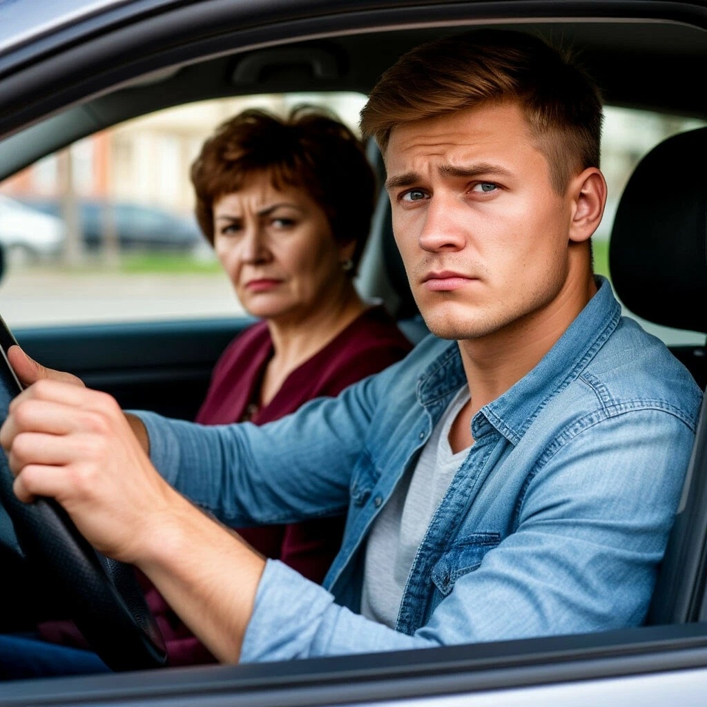 Артём с матерью в машине