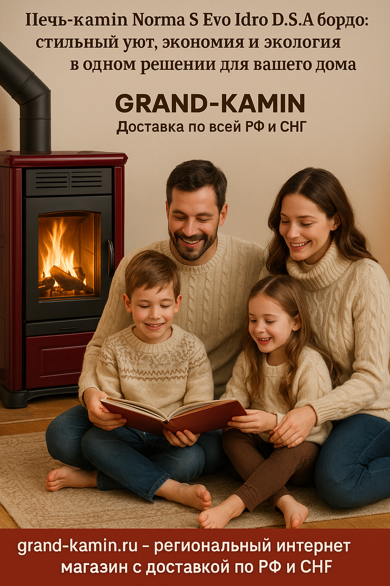    Печь-камин Norma S Evo Idro D.S.A бордо: стильный уют, экономия и экология в одном решении для вашего дома Kamin