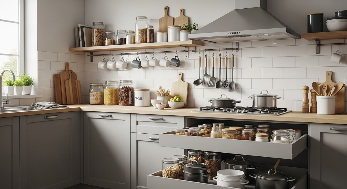 Рациональное хранение на кухне — это не только стиль, но и удобство, которое ощущаешь каждое утро.