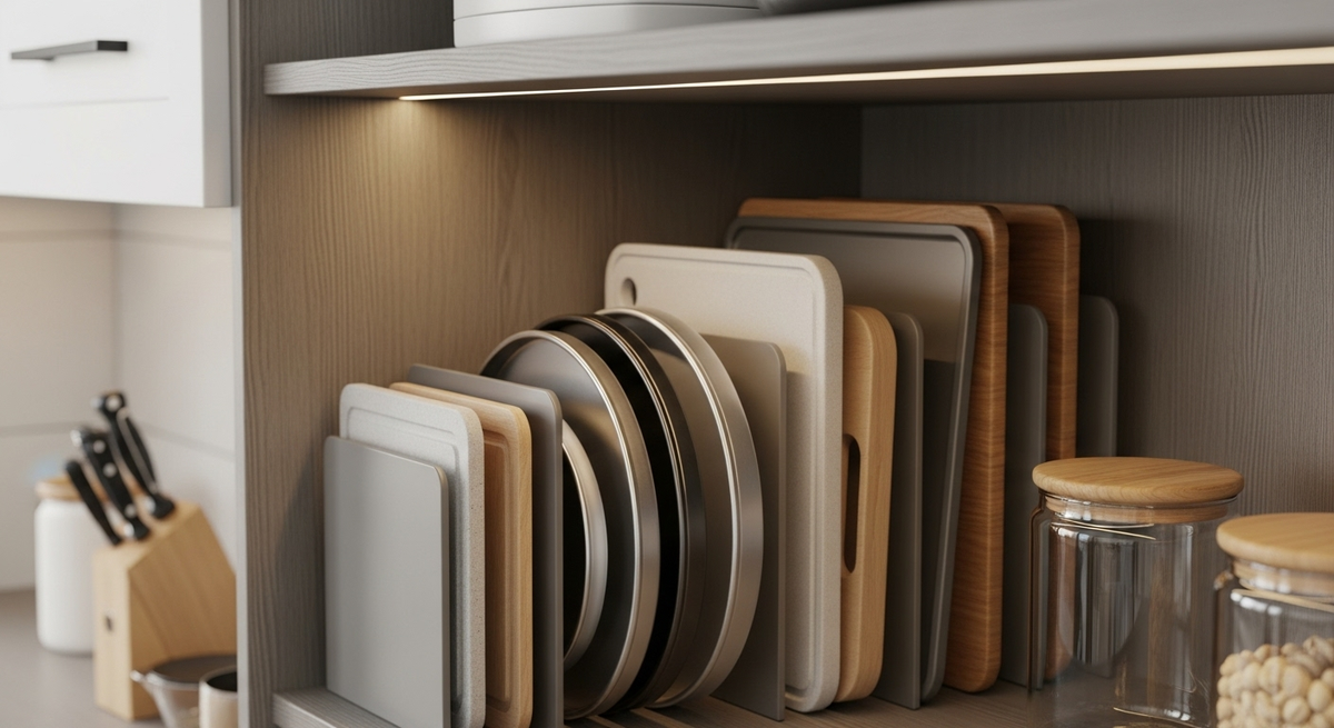 Вертикальное хранение — это первый шаг к новой эргономике кухни: всё на местах, даже для ребёнка.