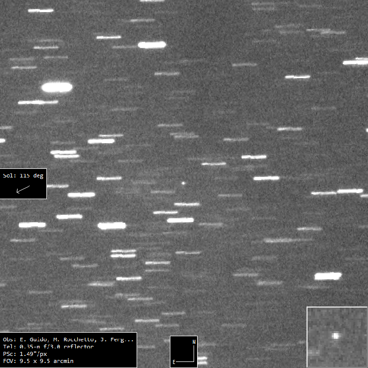 Межзвездный объект A11pl3Z. Снимок сделан 2 июля 2025 года.
Credit: E. Guido, M. Rocchetto, J. Ferguson