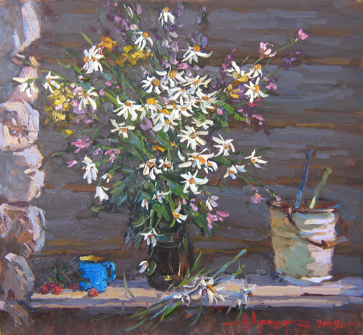 Николай Лукашук "Забытый букет" 2009 картон, масло 60х70
