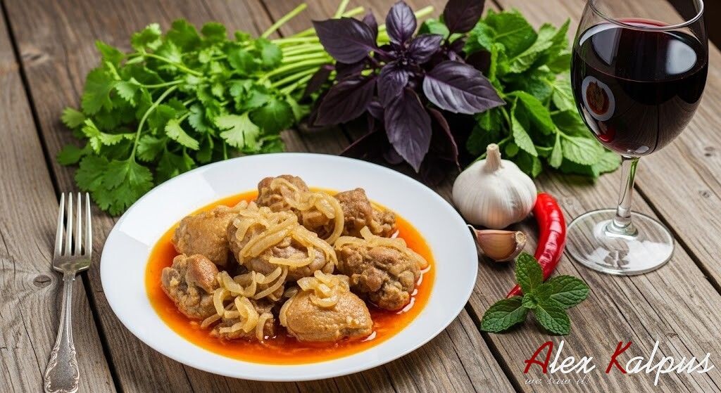 Чахохбили по-гурийски с меньшим числом помидоров. Гурия, Грузия.