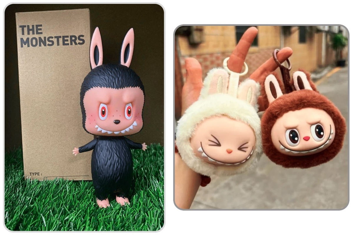 🔻Слева — одна из ранних виниловых фигурок серии The Monsters от гонконгского иллюстратора Касинга Лунга. Арт-игрушка, известная в узких дизайнерских кругах.
🔻Справа — тот самый плюшевый брелок, за которым теперь выстраиваются очереди