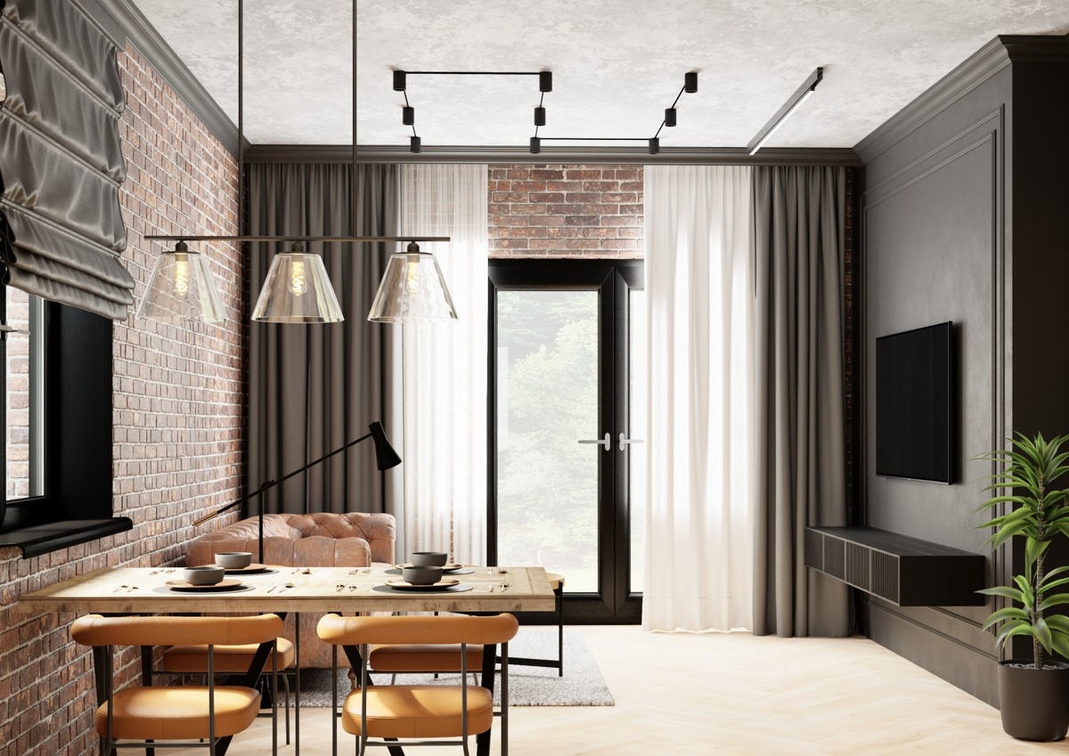 Гостиная-столовая в стиле Лофт