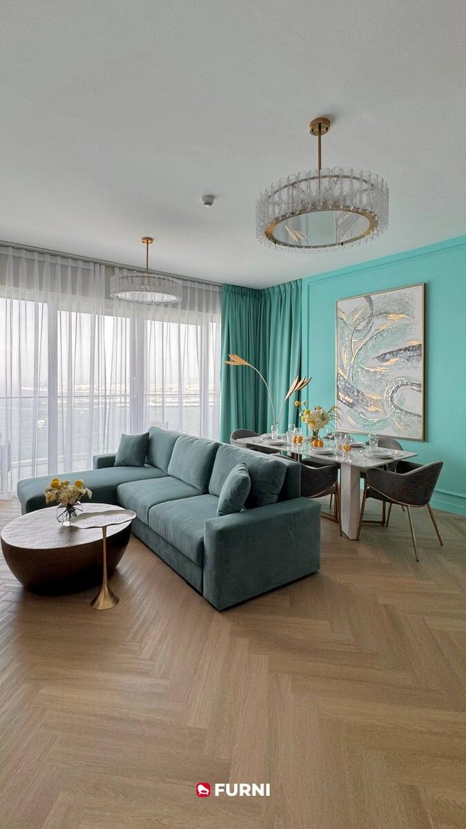 Квартира в цвете Тиффани на JBR; проект Furni в Дубае