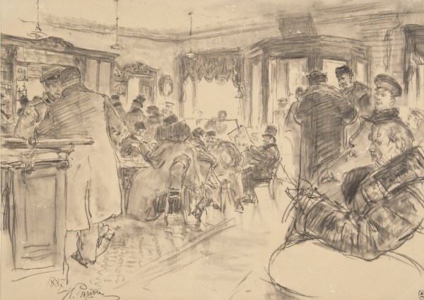 Илья Репин. У Доминика, 1887. Источник: https://rusmuseumvrm.ru/data/collections/drawings/r-7896/index.php 
