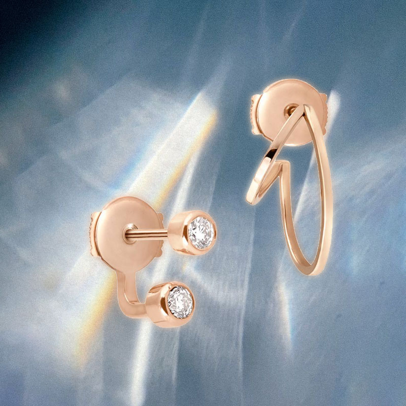 Серьги Vanrycke Styloïde и Mademoiselle Else из розового золота с бриллиантами