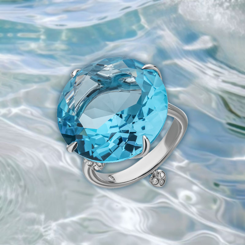 Кольцо Casato Rio из белого золота с бриллиантами и топазом