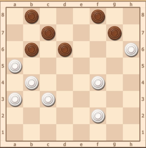 1...gf6 (1...de5? 2.d6x) 2.g3 g5 3. h4 4. d4 5.g5 e7 6.f6 7...e5 =