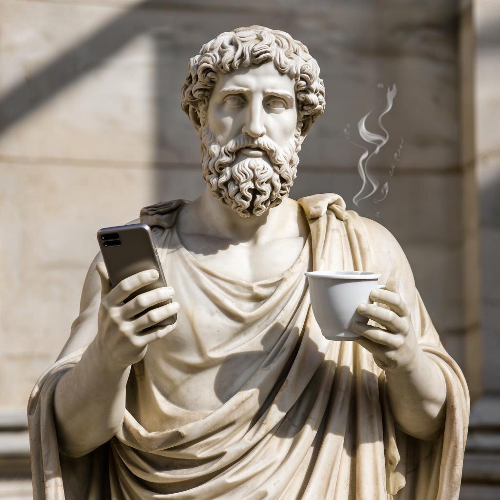 Философ в эпоху гаджетов. Эпикур. Изображение ИИ