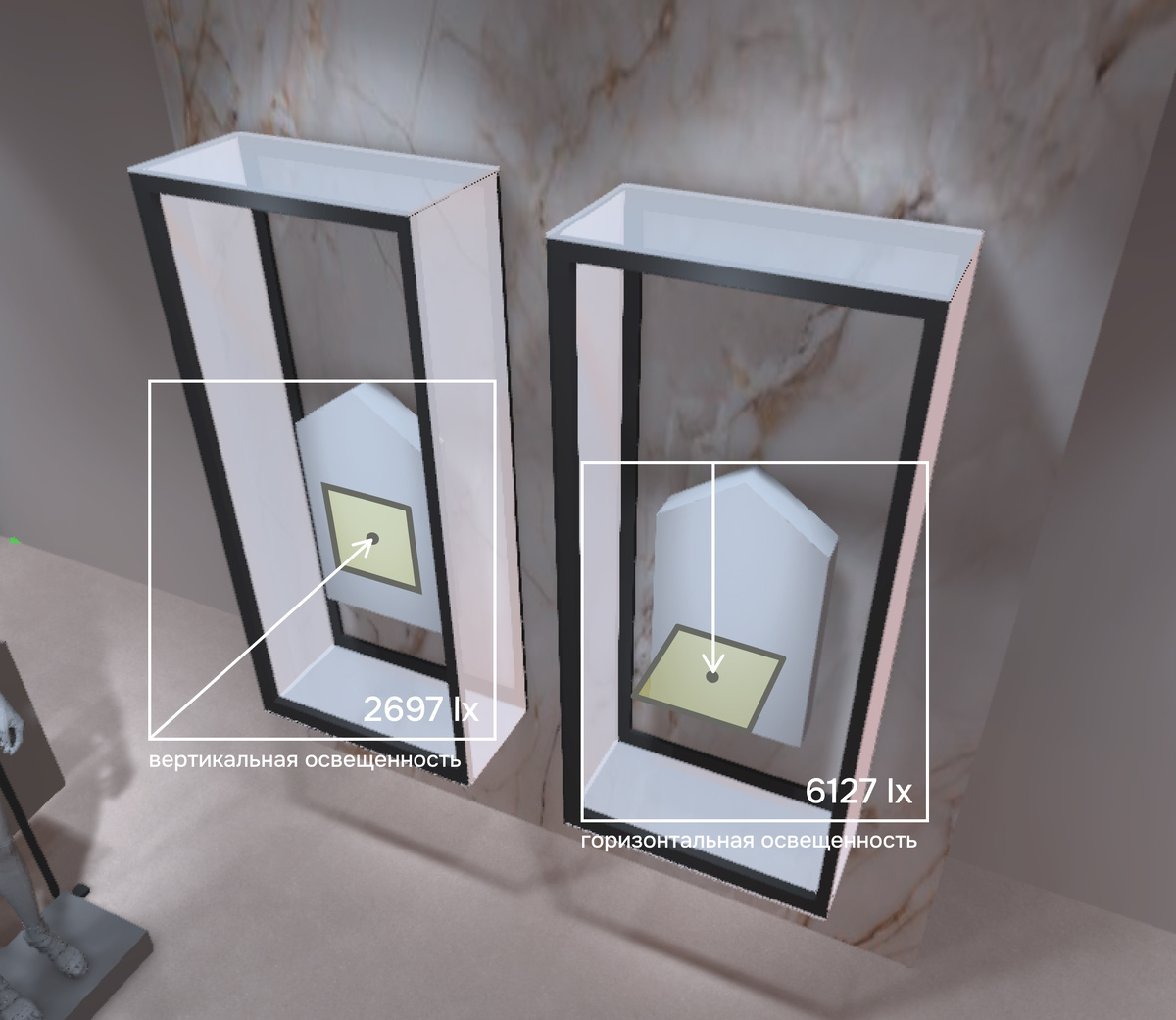 Горизонтальная и вертикальная освещенность — визуализация освещения от LUMENG для магазина NORPPA