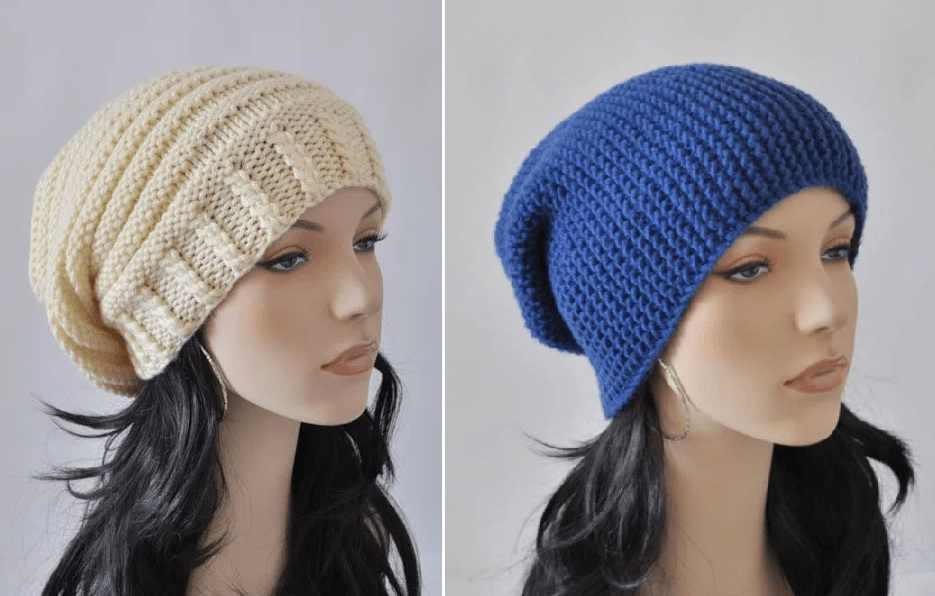 Вязаная шапка-чулок спицами может выглядеть по-разному