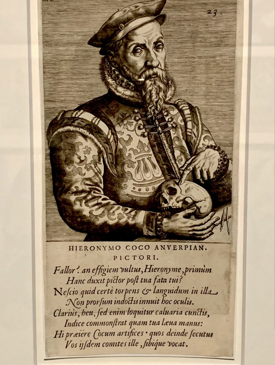 Иероним Кок. Посмертный портрет. Поэтому в руках у него череп. 