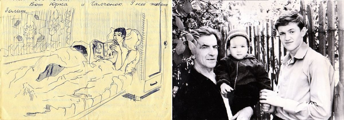 Фотоиллюстрация: 21 октября 1971 года. Отчуждение в отношениях между мной, братом и его женой Галей (Галчонком). На фото: 19 июня 1971 года. Краткосрочный отпуск дома в городе Суворове. Мой папа, Суворов Сергей Иванович, племянник Олежка, сын Юры и Гали, ему сегодня сравнялся 1 год и я. Мне уже 18 лет, но я ещё совсем "мальчик", как сказала мне моя "первая школьная любовь" многоопытная Валя Архипова. Что же, она была права: я был юношей, в её глазах "мальчиком", зато она была уже "не девочка"...