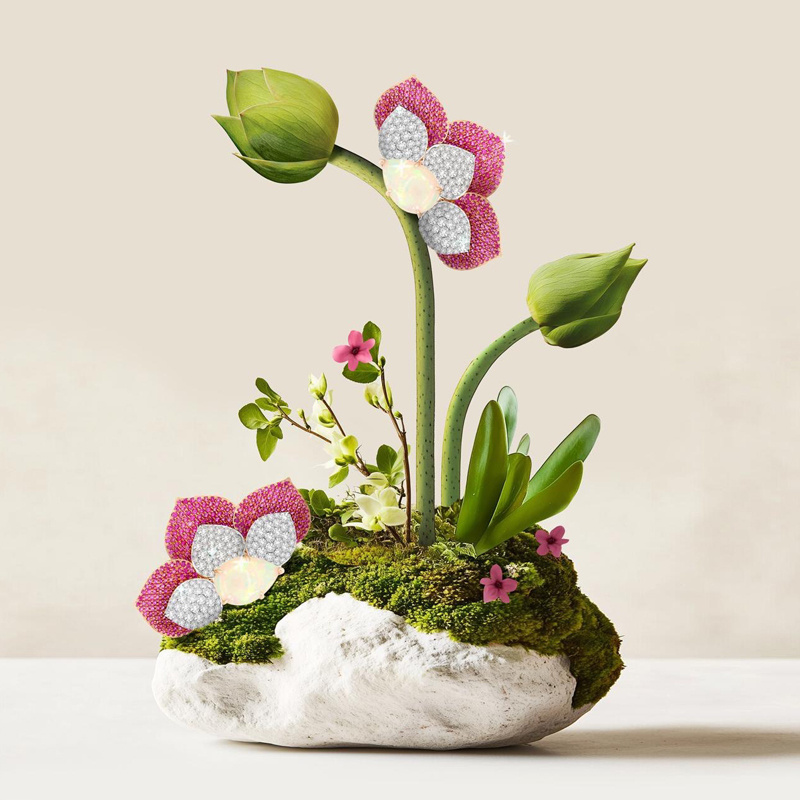 Серьги Sutra Jewels из белого и розового золота с опалами, бриллиантами и розовыми сапфирами