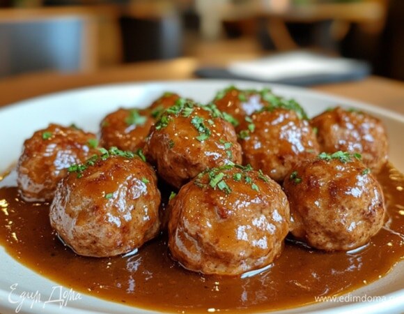 Тефтели с подливкой на сковороде