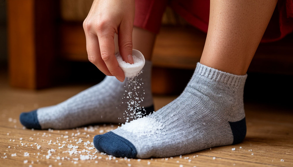    Соду берем пачками: засыпаем ее в носки - простое действие принесет отличный результат