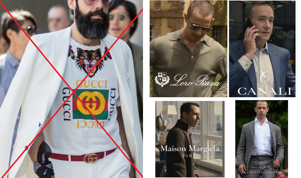 Обратите внимание на образы персонажей одного из самых высокооцененных и популярных сериалов последних лет «Наследники» от HBO (справа на фото) — в этом сериале создатели постарались максимально достоверно передать образ богатейших людей и их привычки в одежде. Достаточно просто приглядеться и вы увидите, что главные герои носят одежду без логотипов. Они привержены философии стиля old money