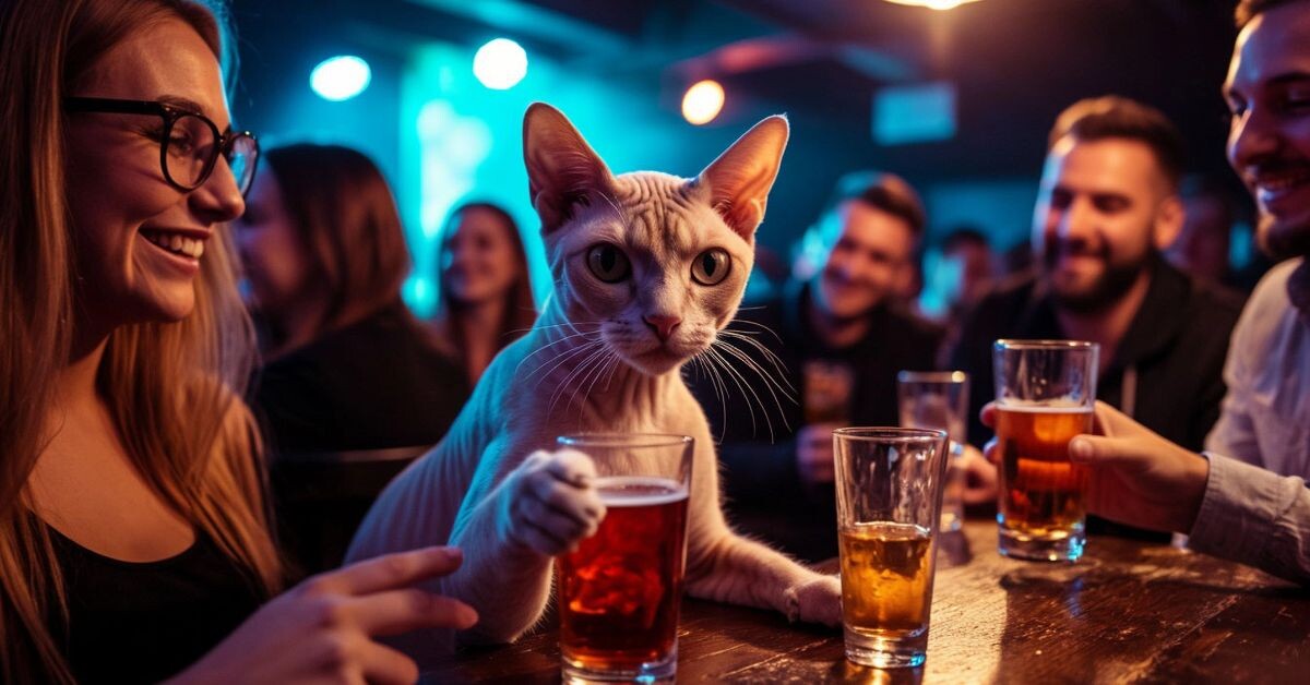 Кот в баре с алкоголем — иллюстрация бытового пьянства как социальной нормы