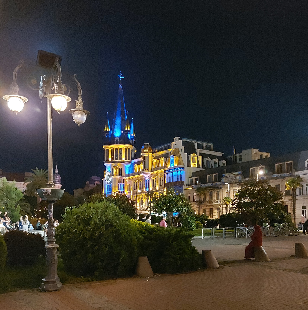 Посмотрите, как прекрасен вечерний Батуми: лавочки, пальмы, подсвеченные огнями здания - и ощущение, что ты попал в иную реальность. Листайте галерею.