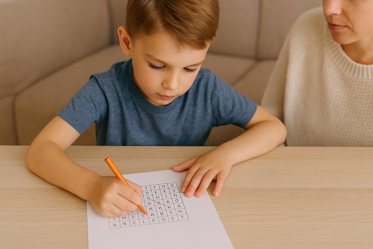 Ребенок решает филворд