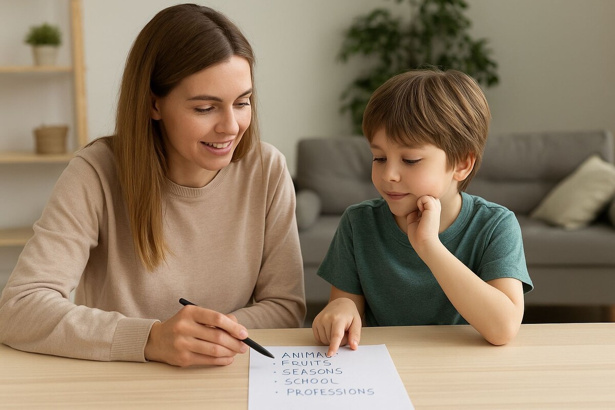 Мама и сын составляют слова на английском языке для филворда