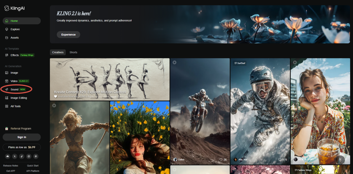 Print Screen с сайта https://app.klingai.com/global/