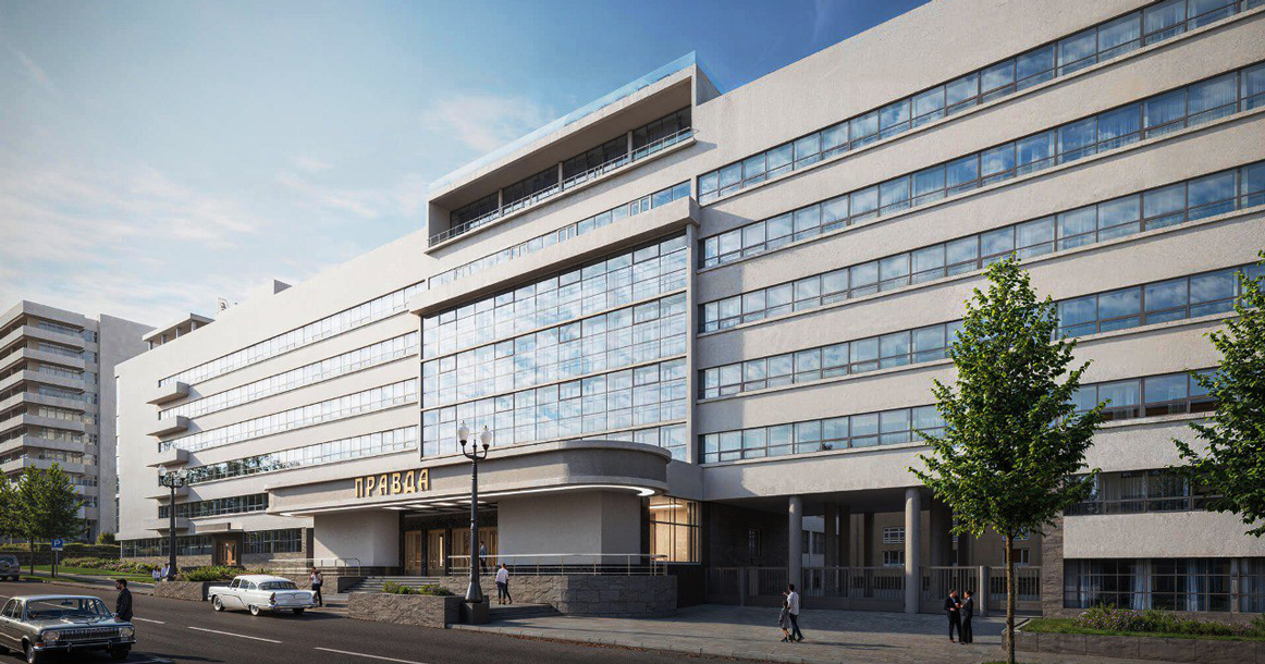 Проект реконструкции здания комбината газеты «Правда» от бюро Ginzburg Architects. 