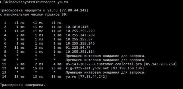 tracert ya.ru