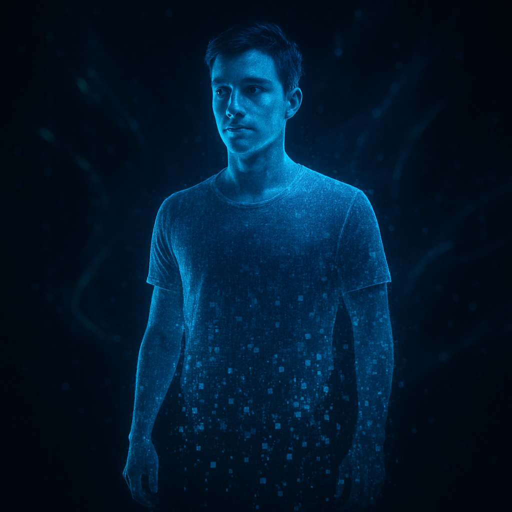 Голограмма человека, частично исчезающая