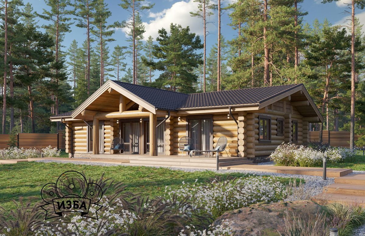 Одноэтажный сруб дома «Рублёв», 131 кв.м с террасой