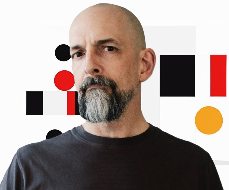 Нил Стивенсон смотрит на тебя как на Букварь для благородных девиц. Фото писателя — из соцсетей, фон — от нейросети Kandinsky.