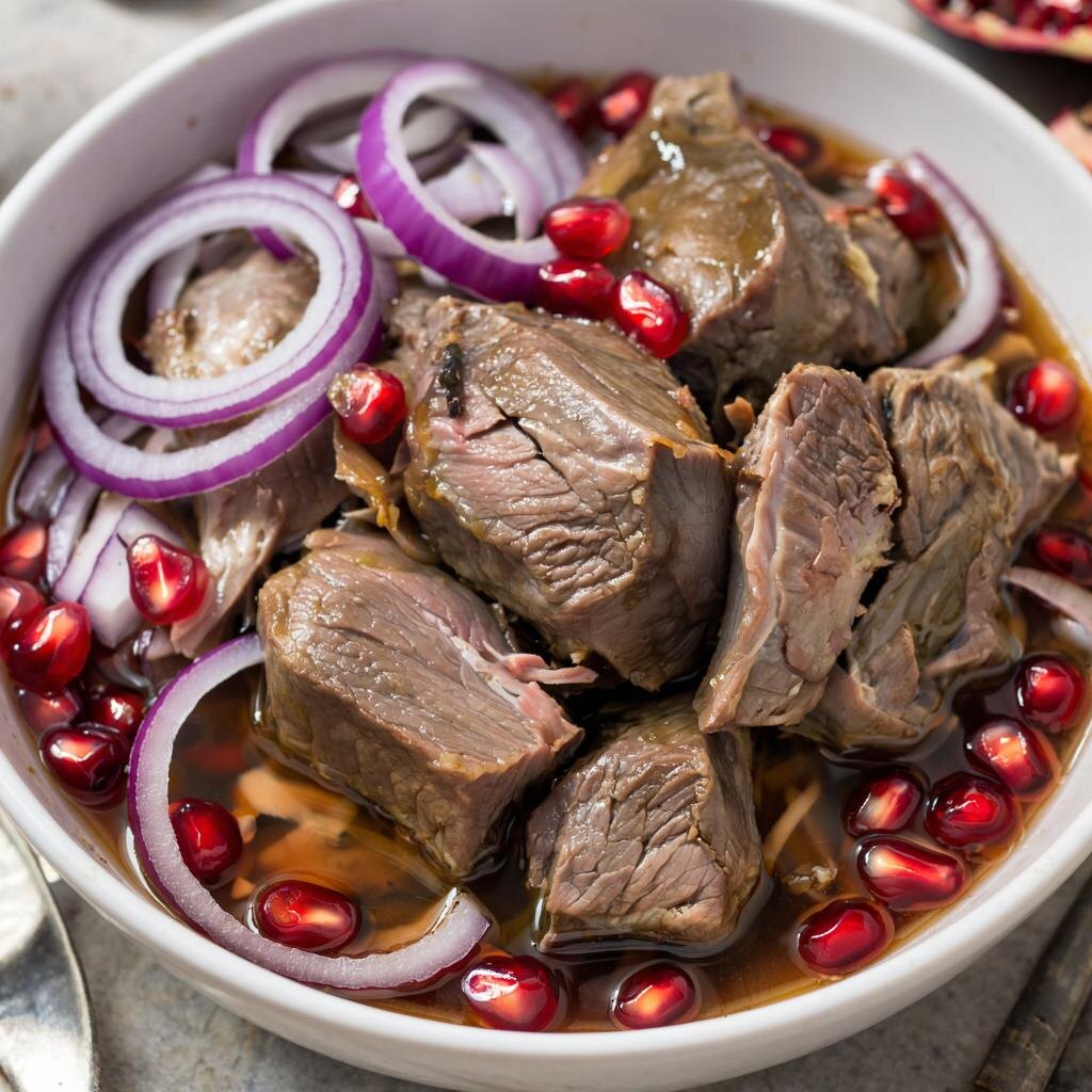 Баранина с луком и гранатовыми зернами: истинная сочность Востока!