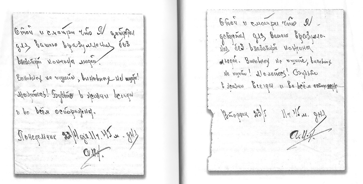 «Стой и смотри, что Я допустил для вашего вразумления без внезапной кончины людей. Виновных не ищите, виновных не ищите! Молитесь! Будьте в жизни всегда и во всем осторожны».