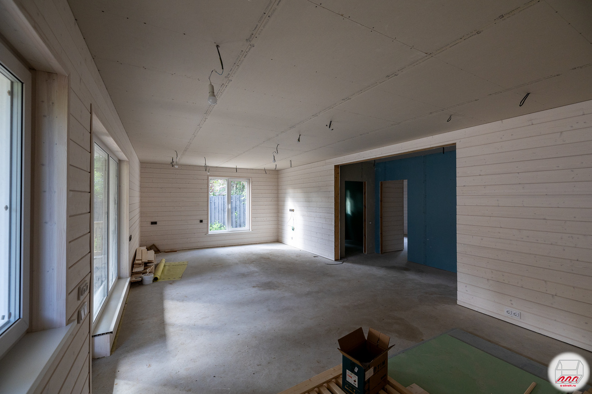 кухня-гостиная каркасного дома в Игоре, площадь помещения 40 м2