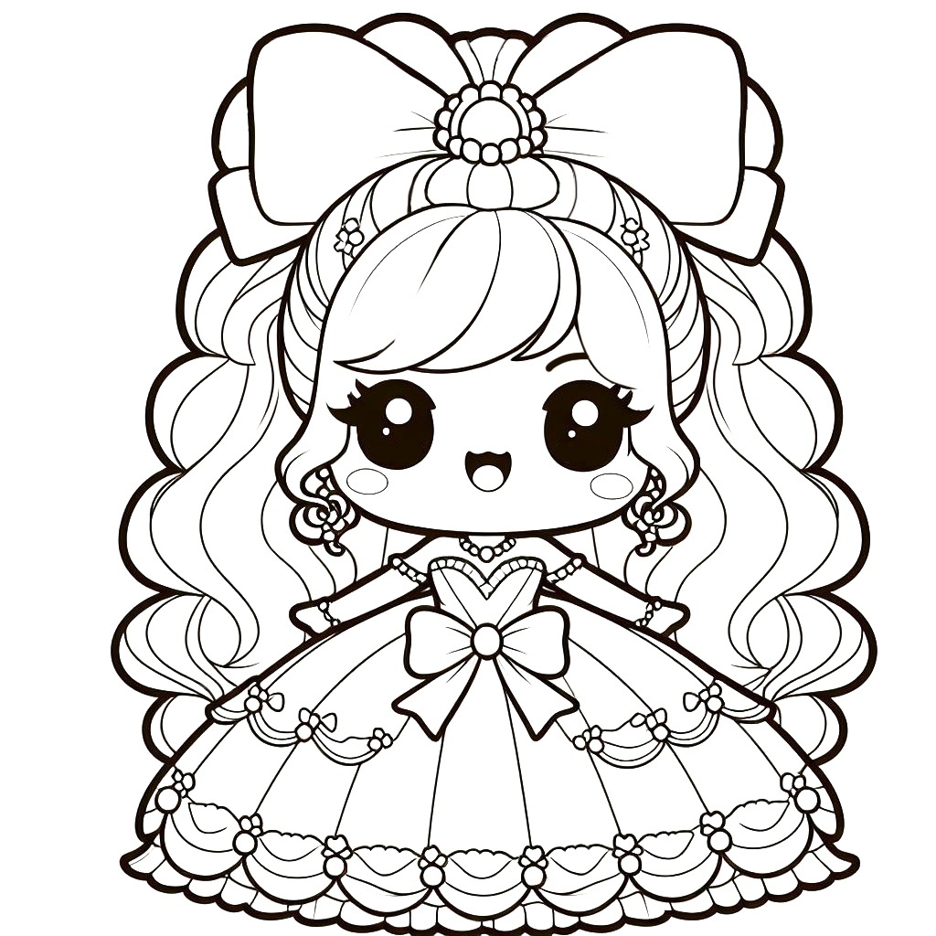 Раскраска маленькая принцесса с бантом на голове.